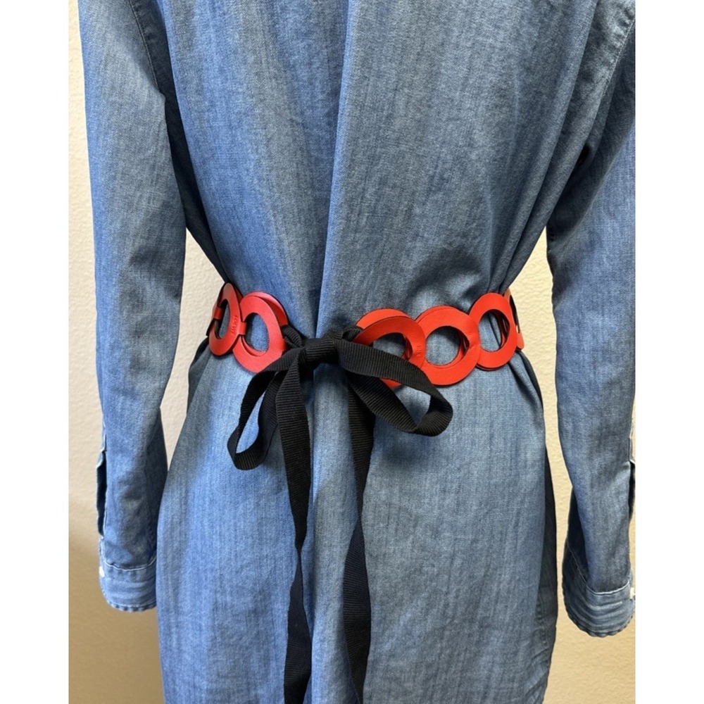RARE VTG Loewe Belt Womens Small Red Leather Round Links Adjustable ribbon tie - Picture 2 of 10